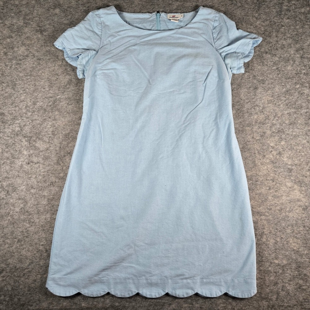 Vineyard Vines Womens Blue Oxford Scalloped Hem Shift‎ Dress 6